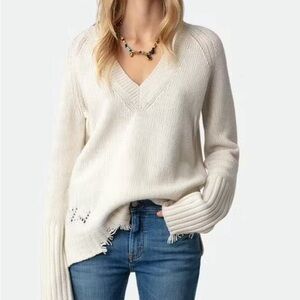 Women's Cream V-Neck Sweater
